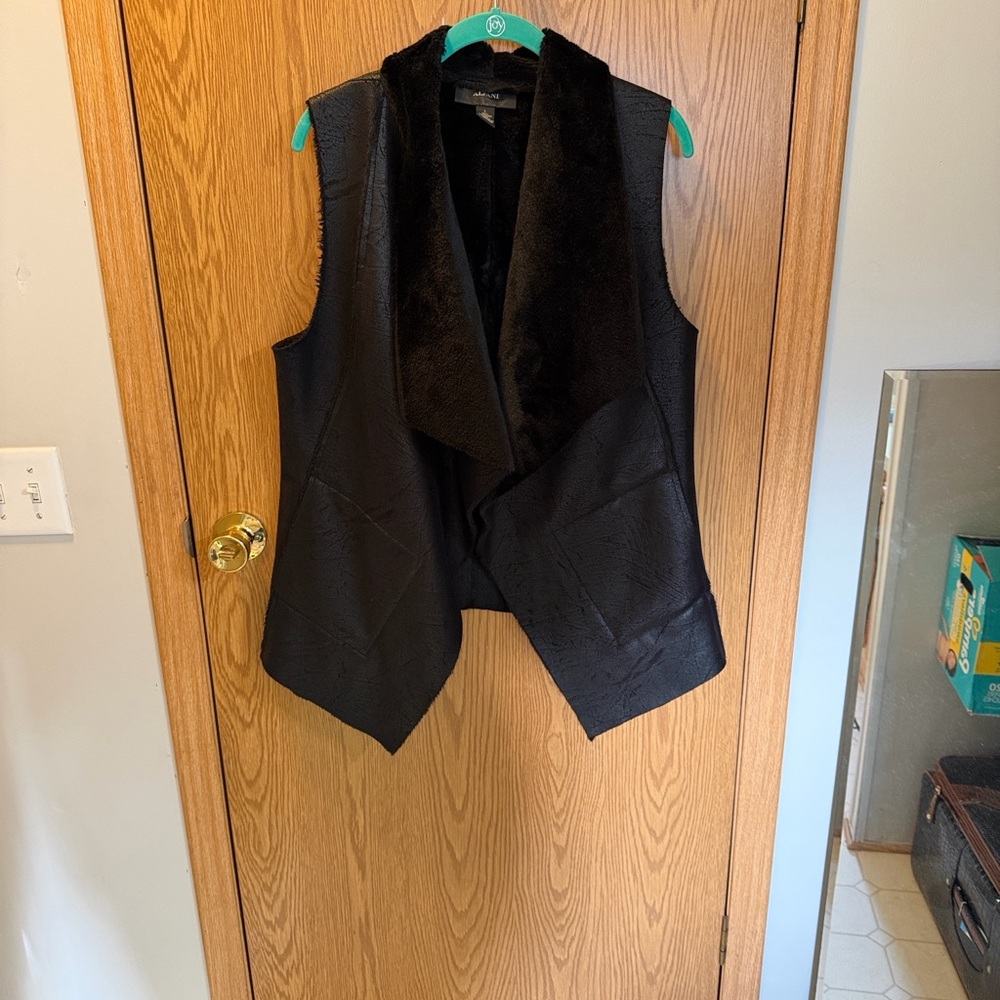 Alfani Black Faux Fur Trim Vest